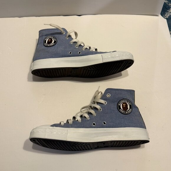 A Bathing Ape Canvas Ape Sta High-Top Mens Size 9 Chambray Camo Apesta 2013 RARE - Picture 1 of 16